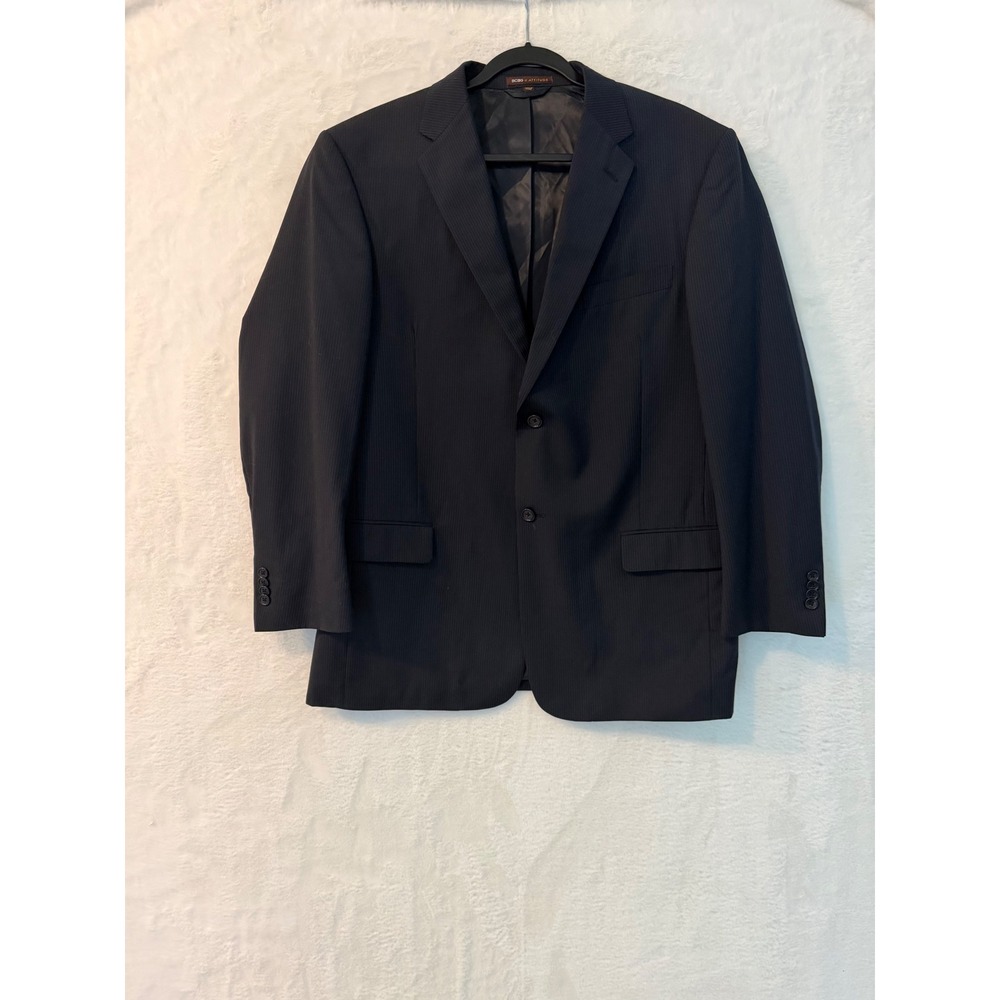 BCBG‎ Attitude Mens 42R Navy Blue Pinstripe Wool Blazer Jacket Avalon Y12217FA